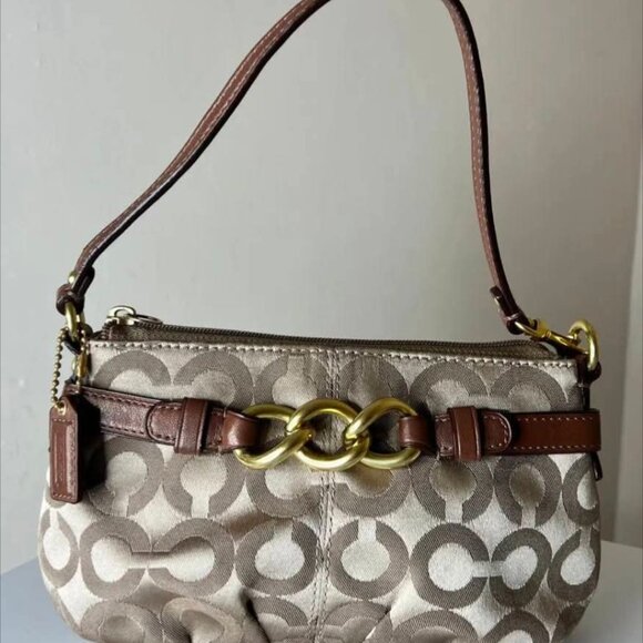 COACH BROOKE KHAKI/SADDLE GOLD CHAIN WRISTLET - Picture 1 of 6